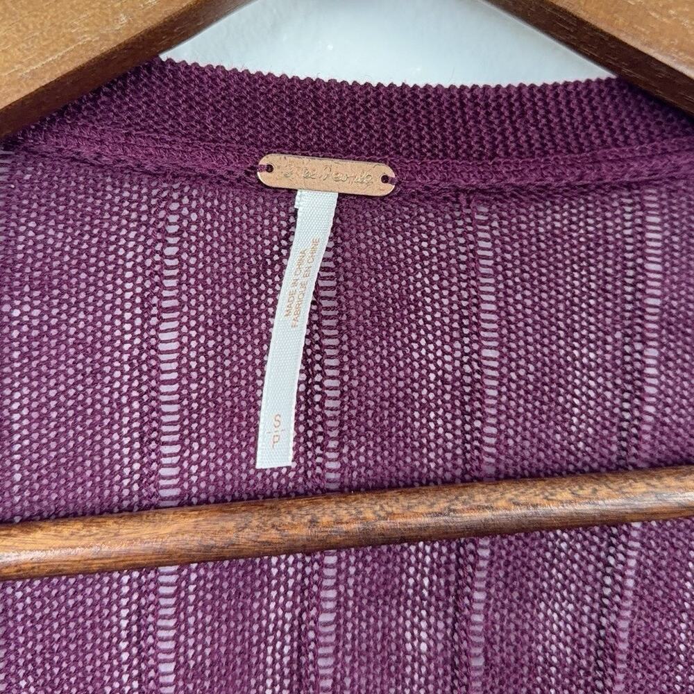 Free People Ribbed Longline Duster Cardigan S Linen Blend Plum Purple - Picture 4 of 9